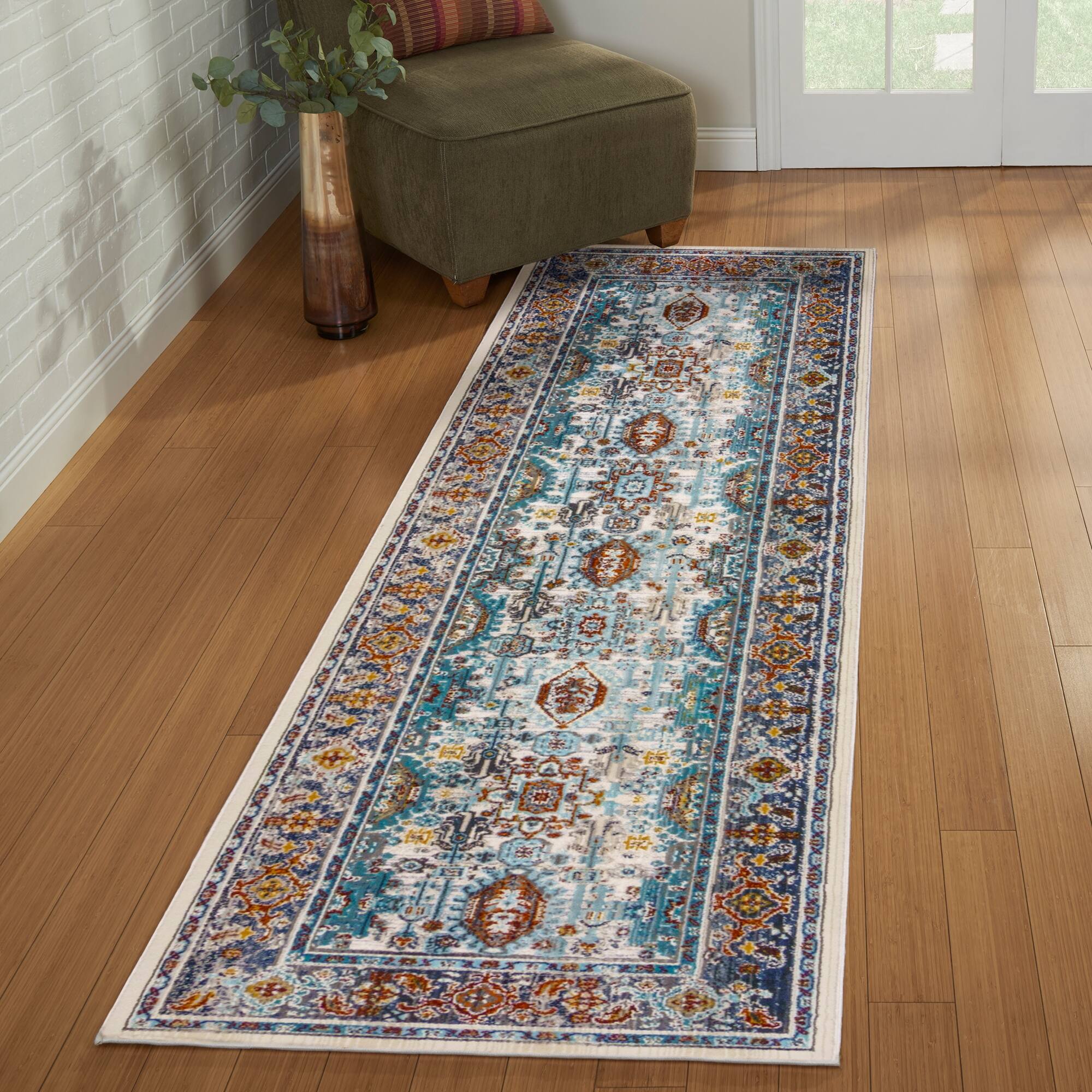 Gertmenian Reyes Brisa Traditional Bohemian Grey/Navy Floral Medallion